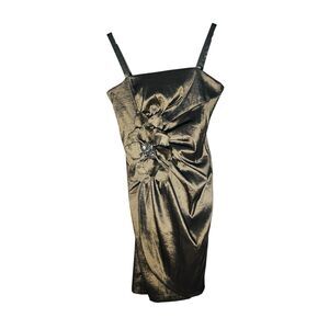 R&M Richards Brown Metallic Dress Sz 10 Flower Gem Accent Cocktail Wedding
